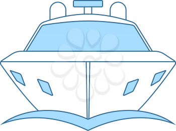 Motor Yacht Icon. Thin Line With Blue Fill Design. Vector Illustration.