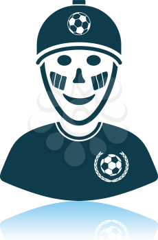 Football Fan With Painted Face By Italian Flags Icon. Shadow Reflection Design. Vector Illustration.