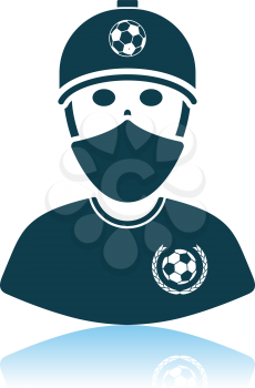 Football Fan With Covered Face By Scarf Icon. Shadow Reflection Design. Vector Illustration.