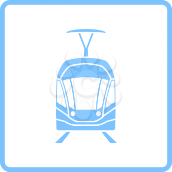 Tram Icon Front View. Blue Frame Design. Vector Illustration.