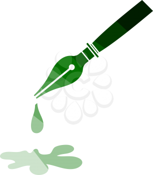 Fountain Pen With Blot Icon. Flat Color Ladder Design. Vector Illustration.