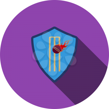 Cricket Shield Emblem Icon. Flat Circle Stencil Design With Long Shadow. Vector Illustration.