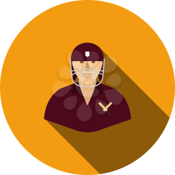 Cricket Player Icon. Flat Circle Stencil Design With Long Shadow. Vector Illustration.