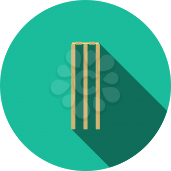 Cricket Wicket Icon. Flat Circle Stencil Design With Long Shadow. Vector Illustration.