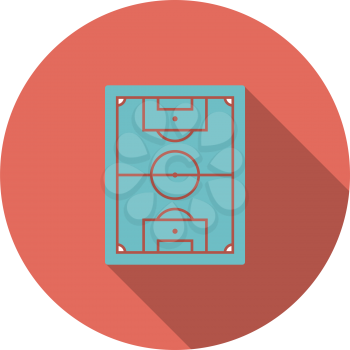 Icon Of Aerial View Soocer Field. Flat Circle Stencil Design With Long Shadow. Vector Illustration.
