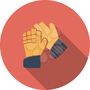 Soccer Goalkeeper Gloves Icon. Flat Circle Stencil Design With Long Shadow. Vector Illustration.