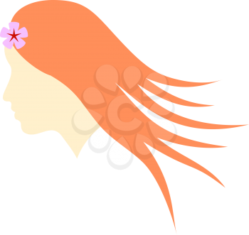 Woman Head With Flower In Hair Icon. Flat Color Design. Vector Illustration.