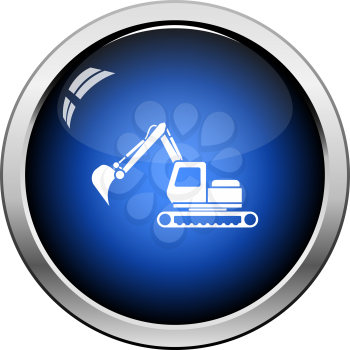 Icon Of Construction Excavator. Glossy Button Design. Vector Illustration.