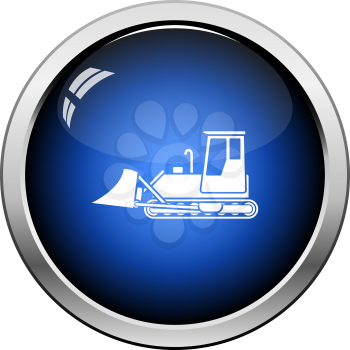 Icon Of Construction Bulldozer. Glossy Button Design. Vector Illustration.