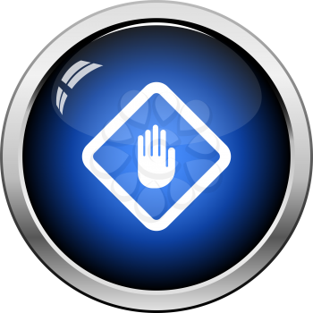 Icon Of Warning Hand. Glossy Button Design. Vector Illustration.