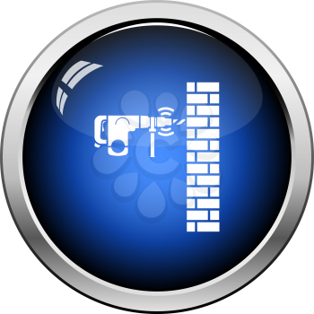Icon Of Perforator Drilling Wall. Glossy Button Design. Vector Illustration.