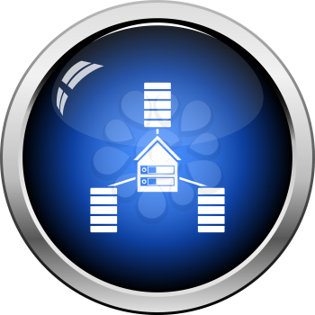 Datacenter Icon. Glossy Button Design. Vector Illustration.