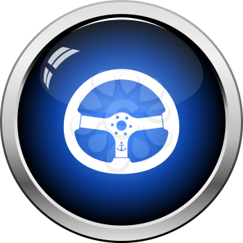 Icon Of Steering Wheel. Glossy Button Design. Vector Illustration.