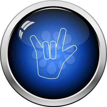Rock Hand Icon. Glossy Button Design. Vector Illustration.