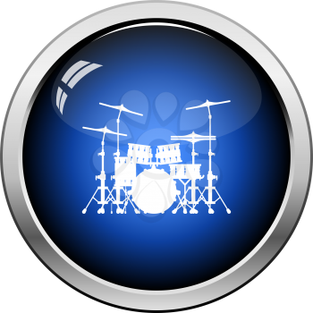 Drum Set Icon. Glossy Button Design. Vector Illustration.
