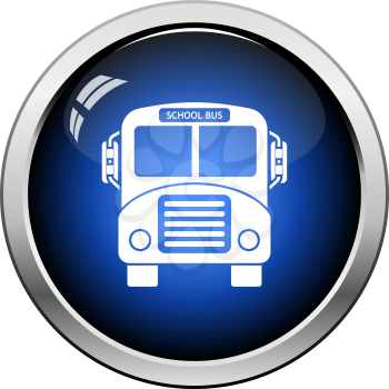 School Bus Icon. Glossy Button Design. Vector Illustration.