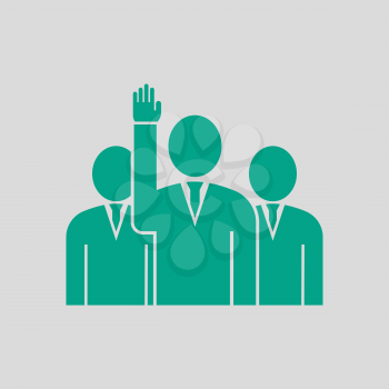 Voting Man With Men Behind Icon. Green on Gray Background. Vector Illustration.