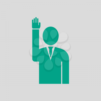 Voting Man Icon. Green on Gray Background. Vector Illustration.