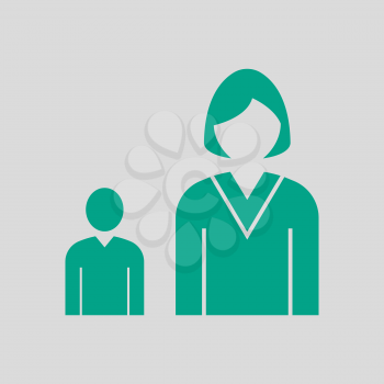 Lady Boss With Subordinate Icon. Green on Gray Background. Vector Illustration.