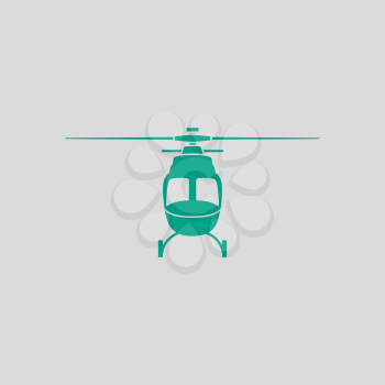 Helicopter Icon Front View. Green on Gray Background. Vector Illustration.