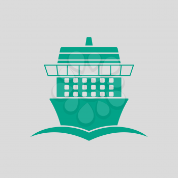 Cruise Liner Icon Front View. Green on Gray Background. Vector Illustration.