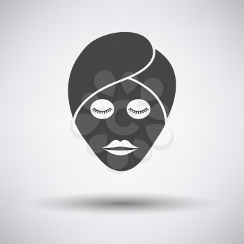 Woman head with moisturizing mask icon on gray background with round shadow. Vector illustration.