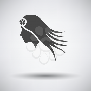 Woman head with flower in hair icon on gray background with round shadow. Vector illustration.