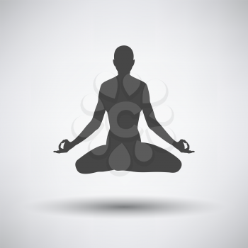 Lotus pose icon on gray background with round shadow. Vector illustration.