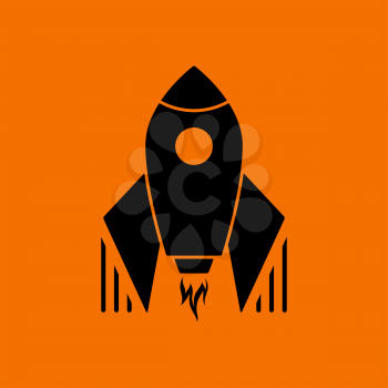 Startup Rocket Icon. Black on Orange Background. Vector Illustration.