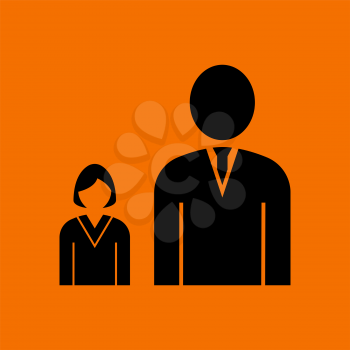 Man Boss With Subordinate Lady Icon. Black on Orange Background. Vector Illustration.