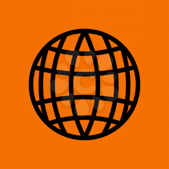 Globe Icon. Black on Orange Background. Vector Illustration.