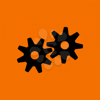 Gears Icon. Black on Orange Background. Vector Illustration.