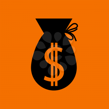 Money Bag Icon. Black on Orange Background. Vector Illustration.