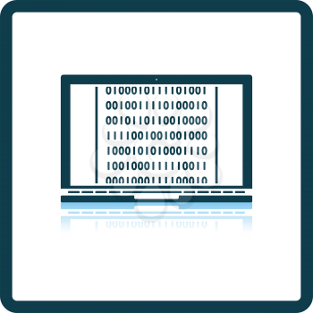 Laptop With Binary Code Icon. Square Shadow Reflection Design. Vector Illustration.