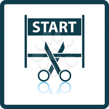 Scissors Cutting Tape Between Start Gate Icon. Square Shadow Reflection Design. Vector Illustration.