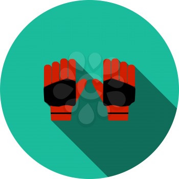 Pair Of Cricket Gloves Icon. Flat Circle Stencil Design With Long Shadow. Vector Illustration.