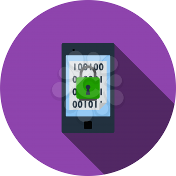 Mobile Security Icon. Flat Circle Stencil Design With Long Shadow. Vector Illustration.