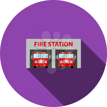 Fire Station Icon. Flat Circle Stencil Design With Long Shadow. Vector Illustration.