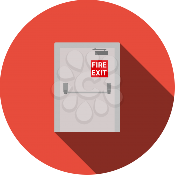 Fire Exit Door Icon. Flat Circle Stencil Design With Long Shadow. Vector Illustration.