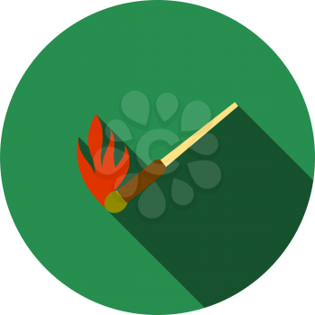 Burning Matchstik Icon. Flat Circle Stencil Design With Long Shadow. Vector Illustration.