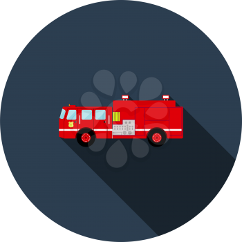 Fire Service Truck Icon. Flat Circle Stencil Design With Long Shadow. Vector Illustration.