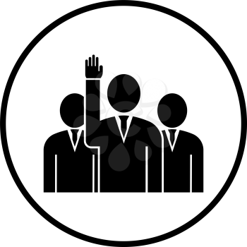 Voting Man With Men Behind Icon. Thin Circle Stencil Design. Vector Illustration.