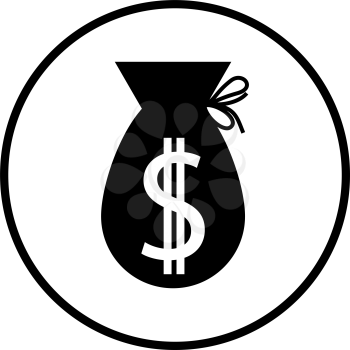 Money Bag Icon. Thin Circle Stencil Design. Vector Illustration.