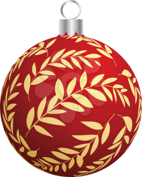 Christmas (New Year) Ball. Red With Gold Design. Vector Illustration.