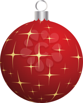 Christmas (New Year) Ball. Red With Gold Design. Vector Illustration.
