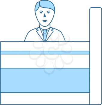 Bank Clerk Icon. Thin Line With Blue Fill Design. Vector Illustration.