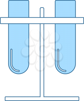 Lab Flasks Attached To Stand Icon. Thin Line With Blue Fill Design. Vector Illustration.