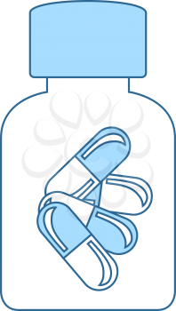 Pills Bottle Icon. Thin Line With Blue Fill Design. Vector Illustration.