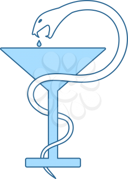 Medicine Sign With Snake And Glass Icon. Thin Line With Blue Fill Design. Vector Illustration.
