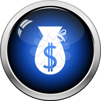 Money Bag Icon. Glossy Button Design. Vector Illustration.